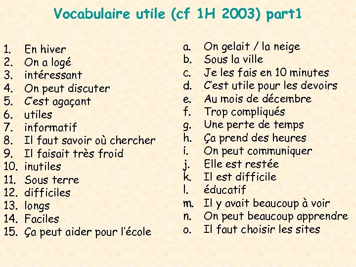 Vocabulaire utile (cf 1 H 2003) part 1 1. 2. 3. 4. 5. 6.