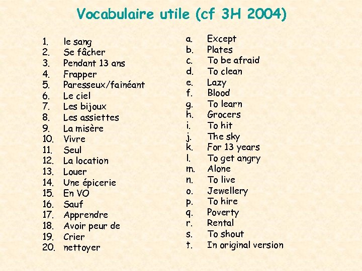 Vocabulaire utile (cf 3 H 2004) 1. 2. 3. 4. 5. 6. 7. 8.
