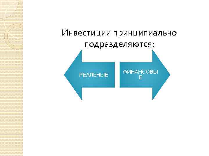 Инвестиции принципиально подразделяются: РЕАЛЬНЫЕ ФИНАНСОВЫ Е 
