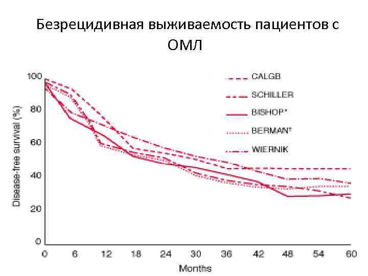Безрецидивная выживаемость пациентов с ОМЛ • 