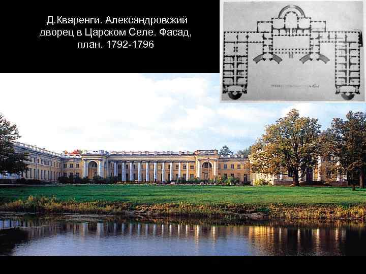 Д. Кваренги. Александровский дворец в Царском Селе. Фасад, план. 1792 -1796 