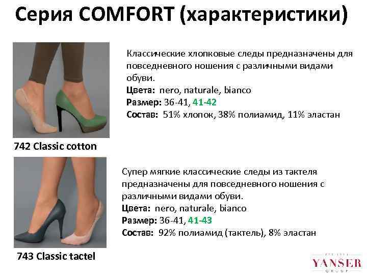 Серия COMFORT (характеристики) Классические хлопковые следы предназначены для повседневного ношения с различными видами обуви.