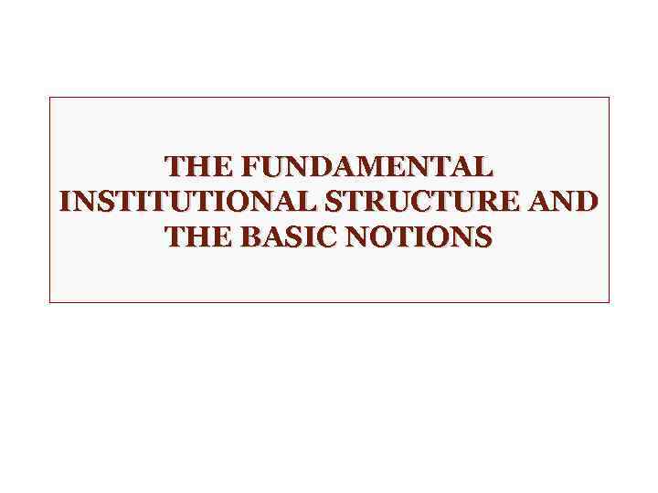 THE FUNDAMENTAL INSTITUTIONAL STRUCTURE AND THE BASIC NOTIONS 