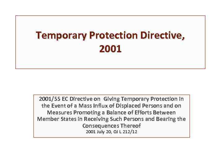 Temporary Protection Directive, 2001/55 EC Directive on Giving Temporary Protection in the Event of