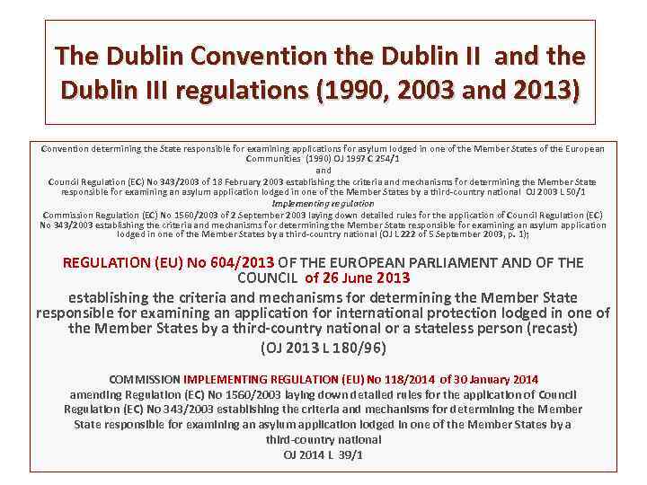 The Dublin Convention the Dublin II and the Dublin III regulations (1990, 2003 and