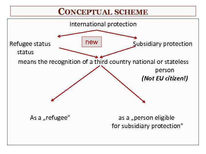 CONCEPTUAL SCHEME International protection new Refugee status Subsidiary protection status means the recognition of