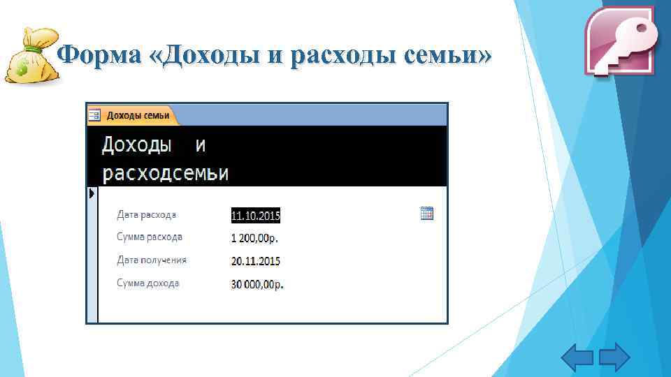 Форма «Доходы и расходы семьи» 