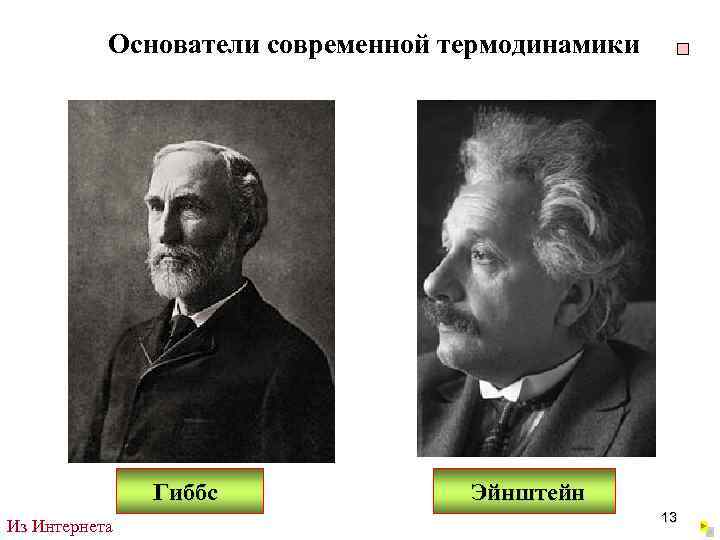 Основатели современной термодинамики Гиббс Из Интернета Эйнштейн 13 