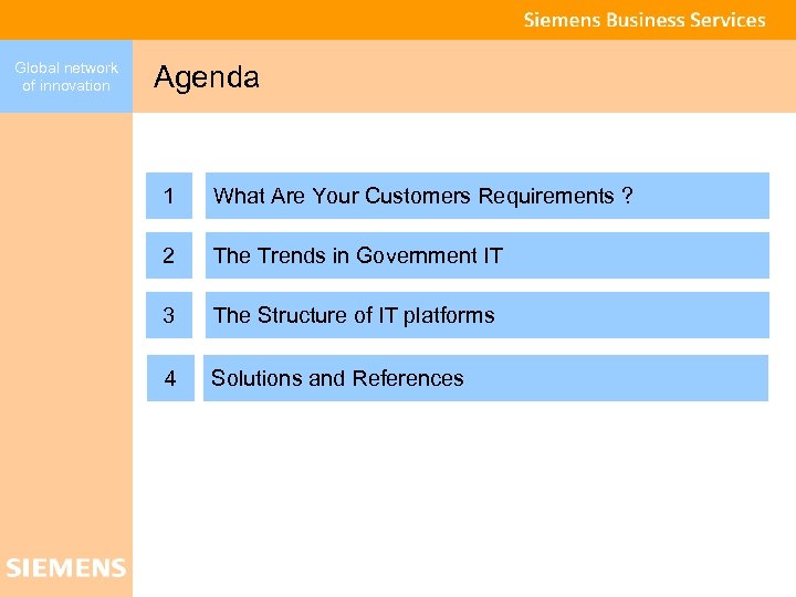 Global network of innovation Agenda 1 What Are Your Customers Requirements ? 2 The