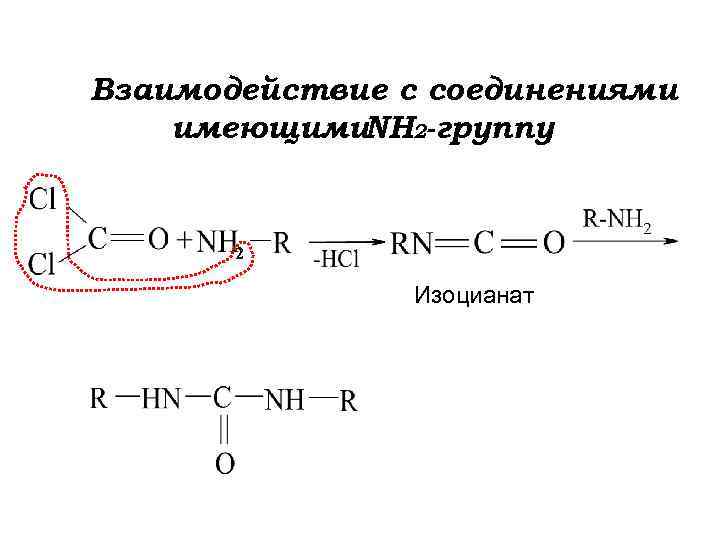 Взаимодействие с соединениями имеющими. NH 2 -группу 2 Изоцианат 