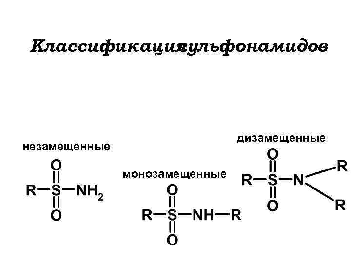 Классификация сульфонамидов дизамещенные незамещенные монозамещенные 