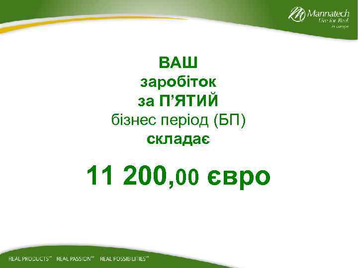 ВАШ заробіток за П’ЯТИЙ бізнес період (БП) складає 11 200, 00 євро 