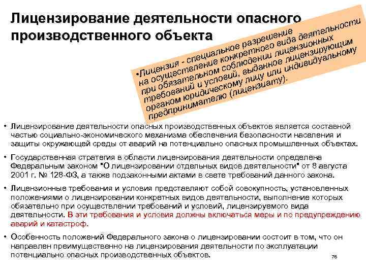 Лицензирование деятельности опасного и ност ь ние деятелх производственного объекта ше азре вида онны