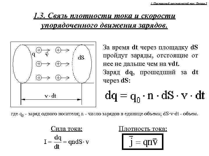 Поток силы тока. Связь плотности тока со скоростью носителей заряда. Плотность тока (связь со скоростью дрейфа). Связь плотности тока с характеристиками носителей зарядов.. Связь силы и плотности тока.