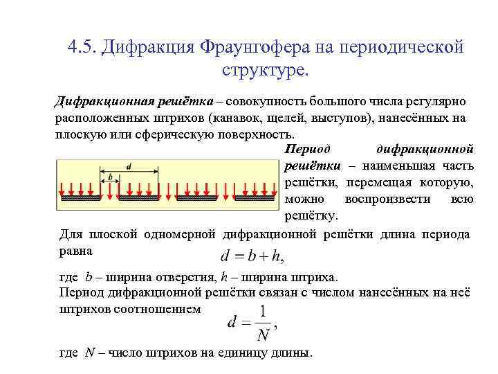 4. 5. Дифракция Фраунгофера на периодической структуре. Дифракционная решётка – совокупность большого числа регулярно