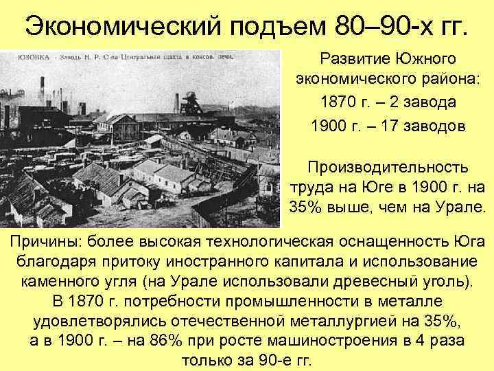 Экономический подъем 80– 90 -х гг. Развитие Южного экономического района: 1870 г. – 2