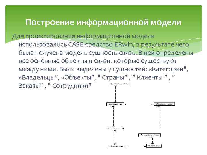 Построение информационной модели Для проектирования информационной модели использовалось CASE-средство ERwin, в результате чего была