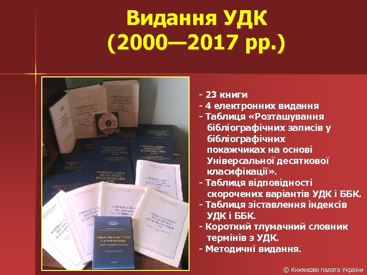 Видання УДК (2000— 2017 рр. ) - 23 книги - 4 електронних видання -