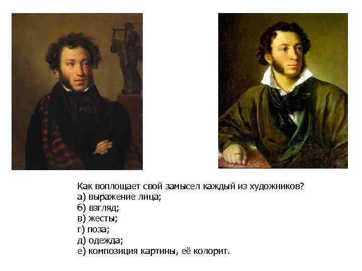 Как воплощает свой замысел каждый из художников? а) выражение лица; б) взгляд; в) жесты;