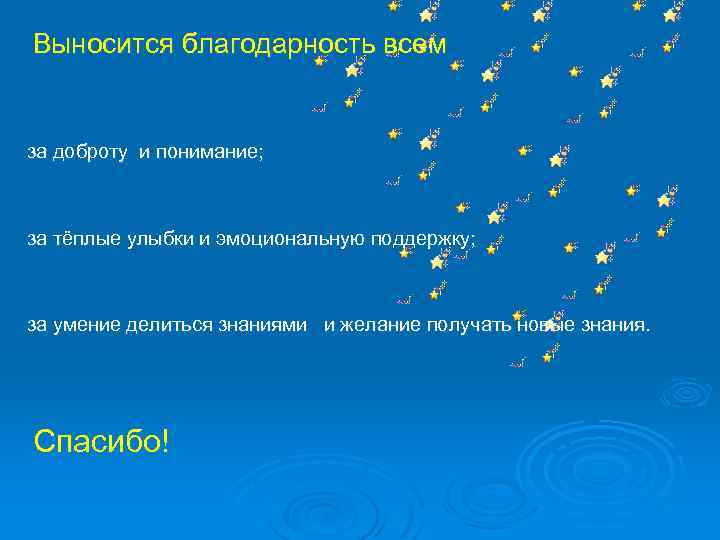 Выносится благодарность всем за доброту и понимание; за тёплые улыбки и эмоциональную поддержку; за