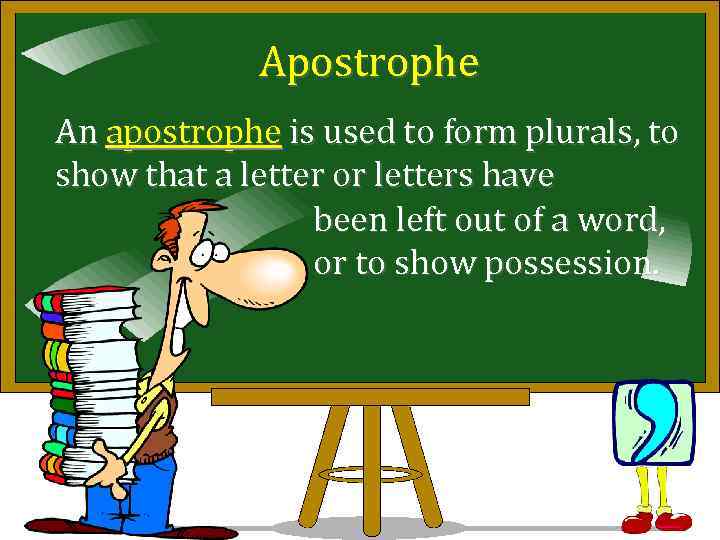 Apostrophe An apostrophe is used to form plurals, to show that a letter or
