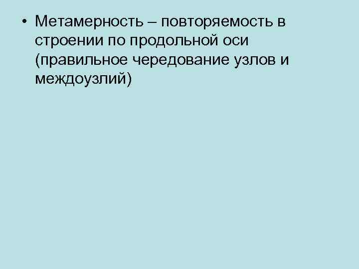  • Метамерность – повторяемость в строении по продольной оси (правильное чередование узлов и