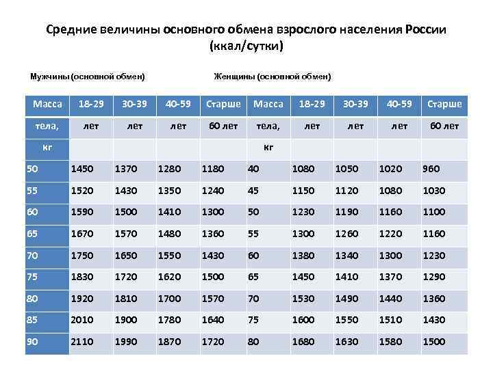 Расчет обмена веществ калькулятор