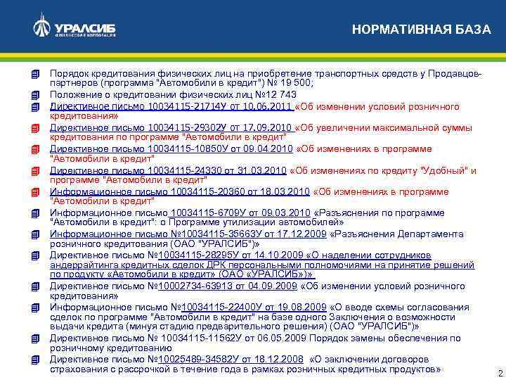НОРМАТИВНАЯ БАЗА 4 Порядок кредитования физических лиц на приобретение транспортных средств у Продавцовпартнеров (программа