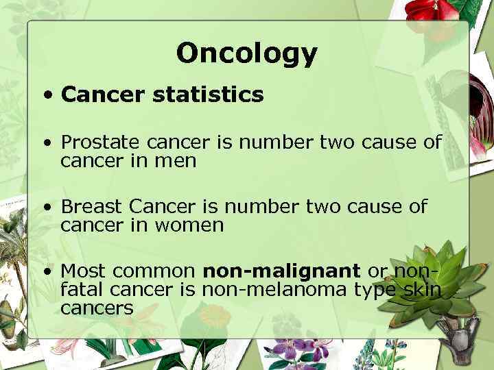 Oncology • Cancer statistics • Prostate cancer is number two cause of cancer in
