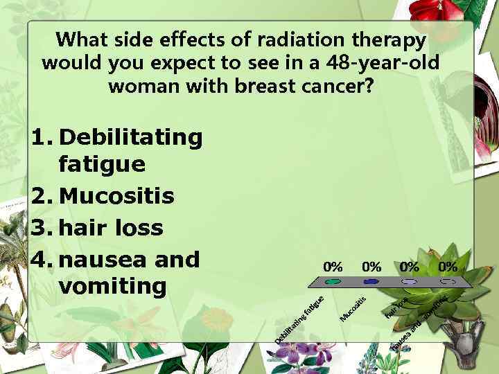 What side effects of radiation therapy would you expect to see in a 48