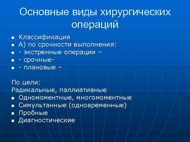 Виды хирургии