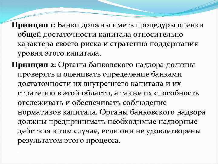 Принцип 1: Банки должны иметь процедуры оценки общей достаточности капитала относительно характера своего риска