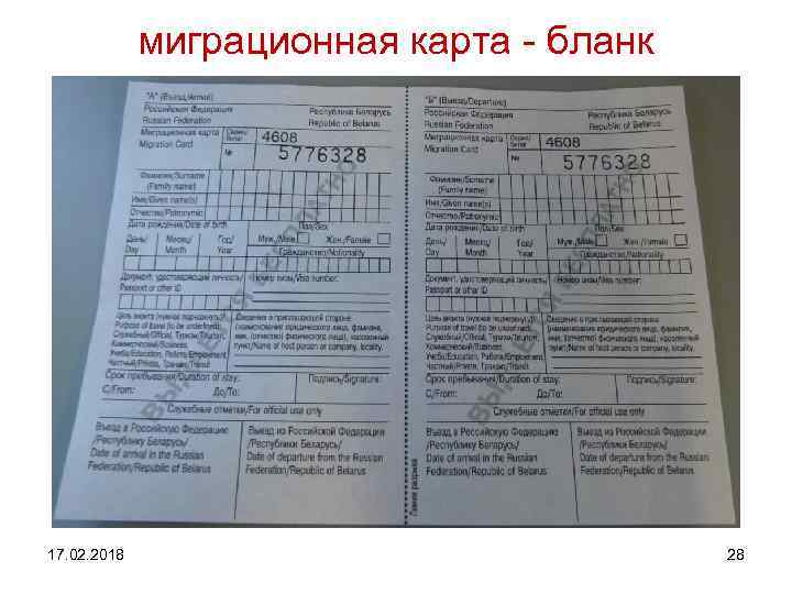 миграционная карта - бланк 17. 02. 2018 28 