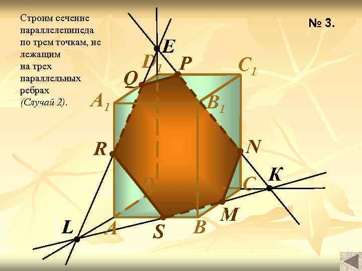 Построение сечений параллелепипеда по трем точкам