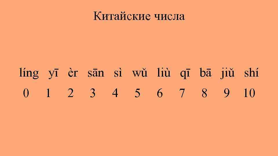 Китайские числа líng yī èr sān sì wǔ liù qī bā jiǔ shí 0