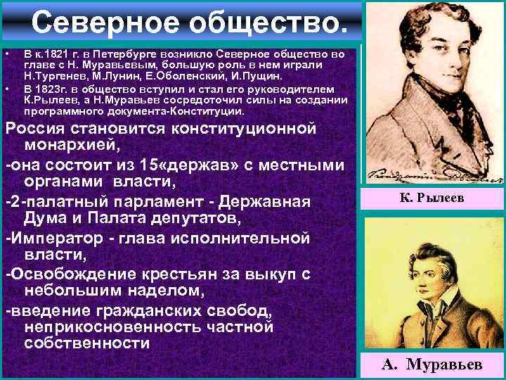 Руководитель южного общества декабристов. Северное общество 1821. Северное общество возникло в. Северное общество Декабристов. Северное и Южное общество Декабристов.