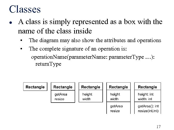 Classes l A class is simply represented as a box with the name of