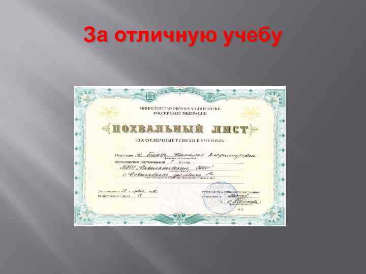 За отличную учебу 
