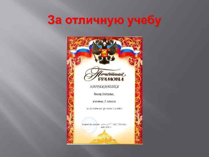 За отличную учебу 