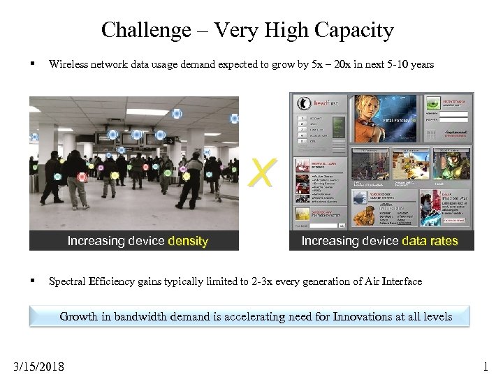 Challenge – Very High Capacity § Wireless network data usage demand expected to grow