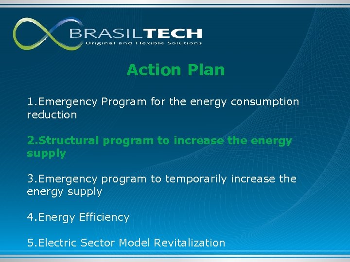 Action Plan 1. Emergency Program for the energy consumption reduction 2. Structural program to