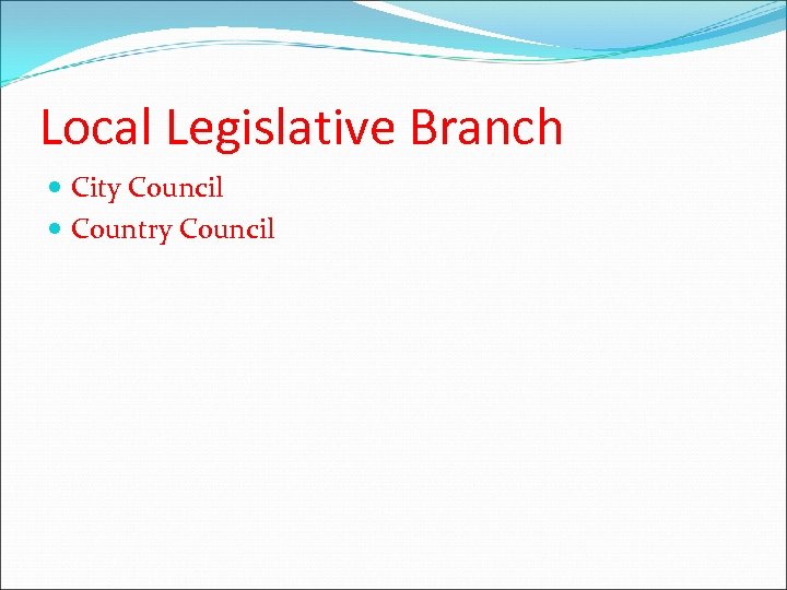 Local Legislative Branch City Council Country Council 