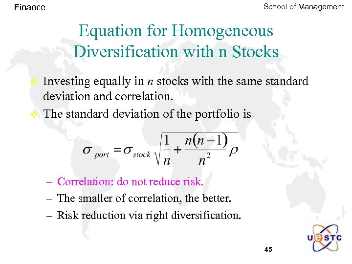 School of Management Finance Equation for Homogeneous Diversification with n Stocks v v Investing