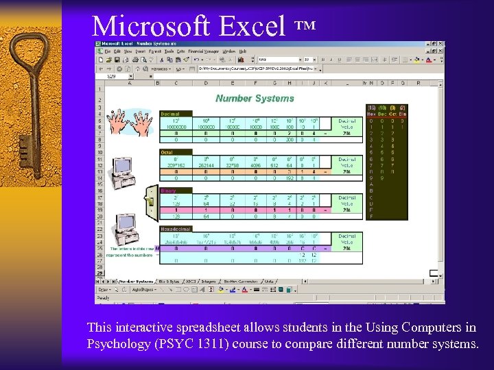 Microsoft Excel ™ This interactive spreadsheet allows students in the Using Computers in Psychology