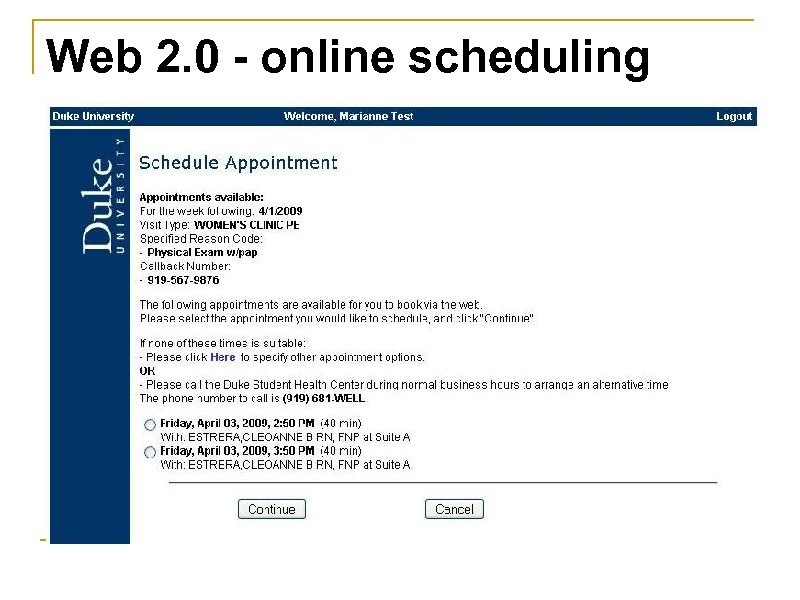 Web 2. 0 - online scheduling 
