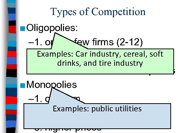 Types of Competition ■ Oligopolies: – 1. only a few firms (2 -12) Examples: