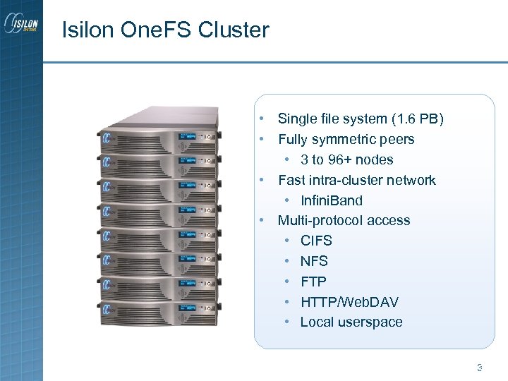 Isilon One. FS Cluster • Single file system (1. 6 PB) • Fully symmetric