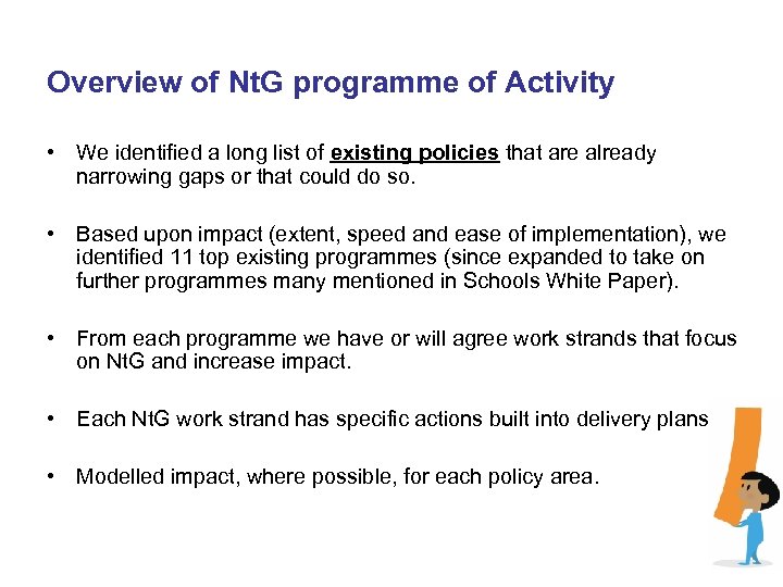 Overview of Nt. G programme of Activity • We identified a long list of