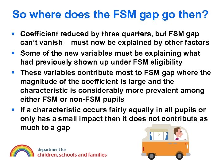 So where does the FSM gap go then? § Coefficient reduced by three quarters,
