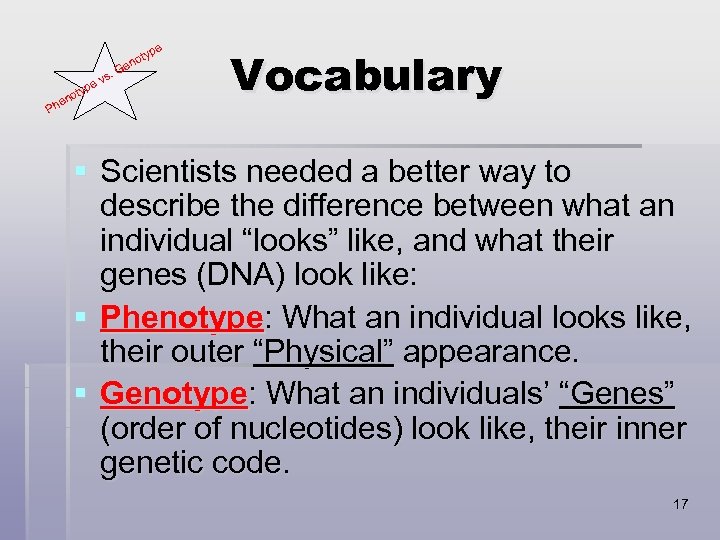pe typ o en Ph s. ev G oty en Vocabulary § Scientists needed